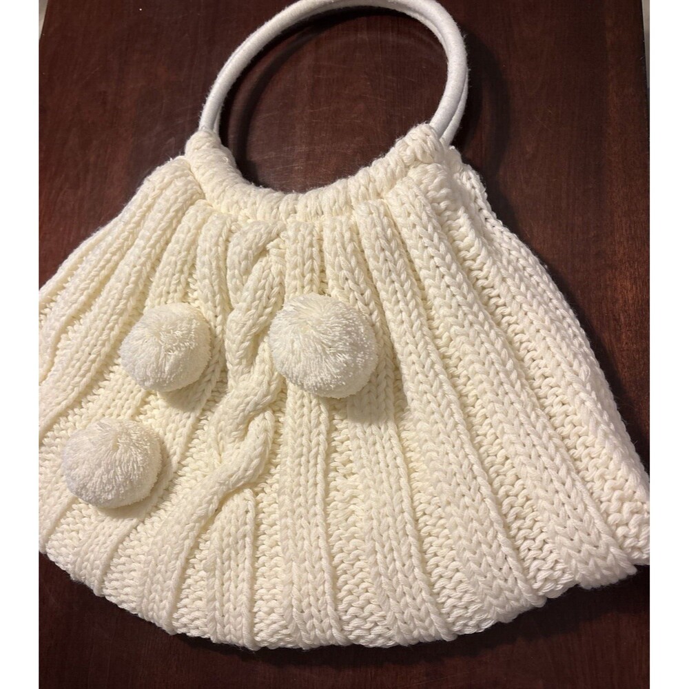 Steve Madden knitted Shoulder Bag Spring White with Pompon Accents